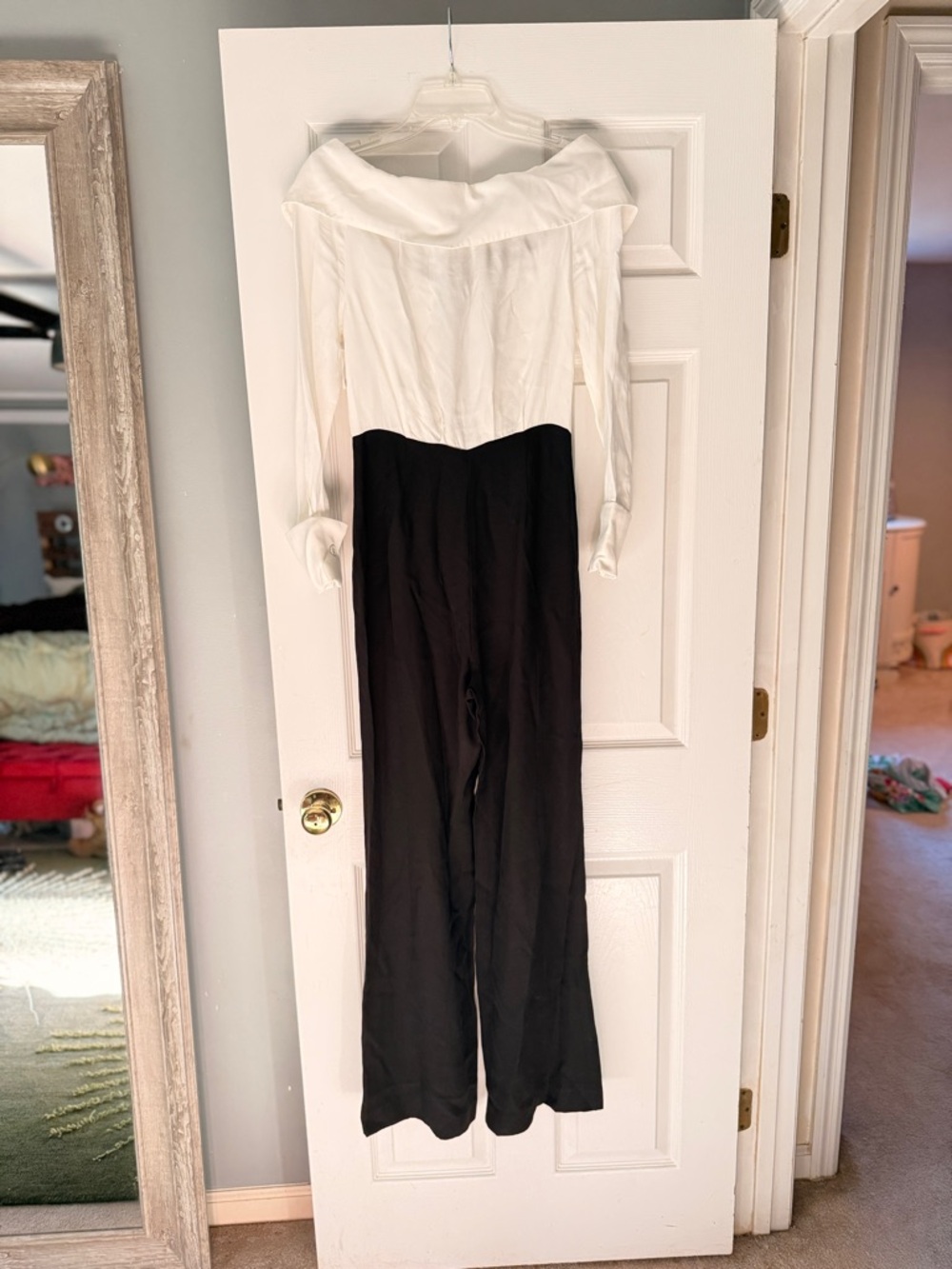 New STAUD Palladium Jumpsuit Off-Shoulder Two-Tone Jumpsuit - Black & White S/4 - Picture 11 of 15